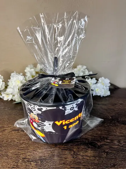Kit Balde de Pipoca com Copo Canudo Personalizado Mickey