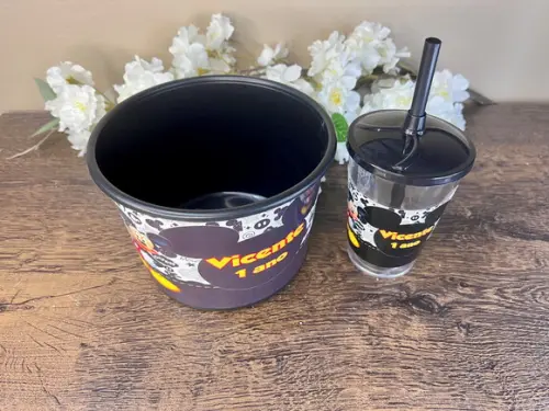 Kit Balde de Pipoca com Copo Canudo Personalizado Mickey
