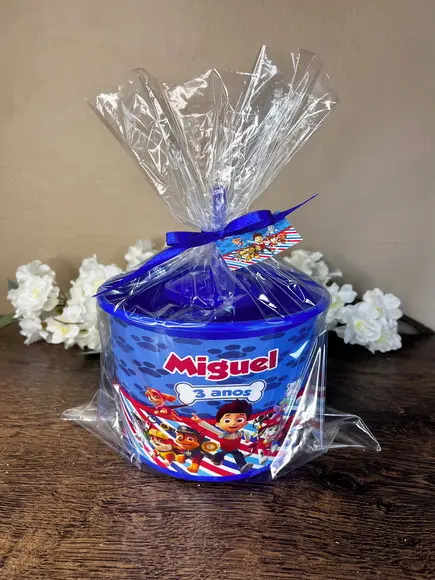 Kit Balde de Pipoca com Copo Canudo Personalizado Patrulha