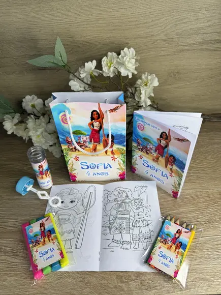 Kit Colorir / Kit Diversão com Sacola Personalizada Moana 2
