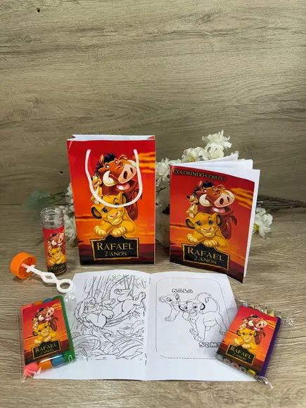 Kit Colorir / Kit Diversão com Sacola Personalizada Rei Leão