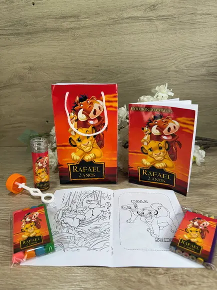 Kit Colorir / Kit Diversão com Sacola Personalizada Rei Leão