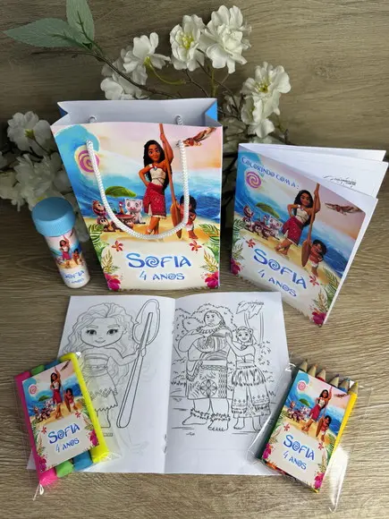 Kit Colorir / Kit Diversão com Sacola Personalizada Moana 2