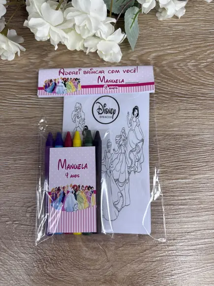 Kit de Colorir com Giz de Cera Personalizado Princesas