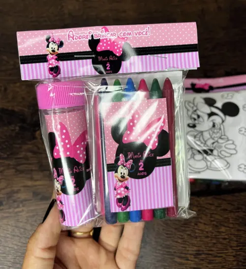 Kit Massinha, Giz de Cera e Bolha de Sabão Minnie Rosa