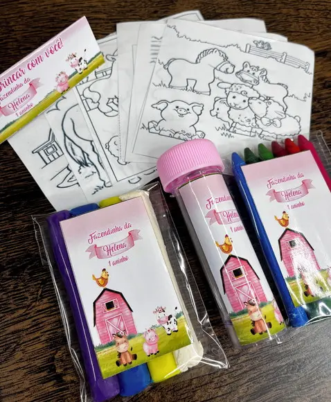 Kit Massinha, Giz de Cera e Bolha Fazendinha Rosa