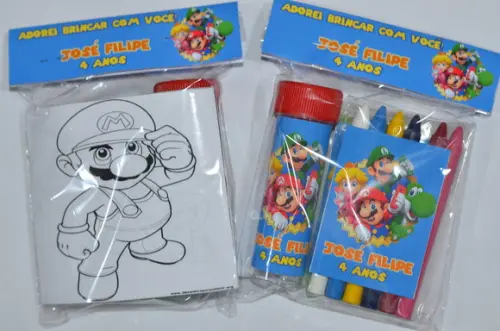 Kit Massinha, Giz de Cera e Bolinha de Sabão Super Mário