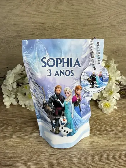 Saquinho Zip Lock Personalizado Frozen com Tag 19x12