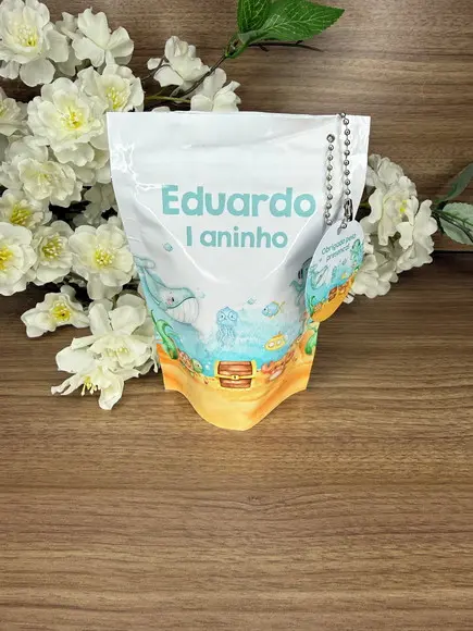 Saquinho Zip Lock Personalizado Fundo do Mar com Tag 15x10