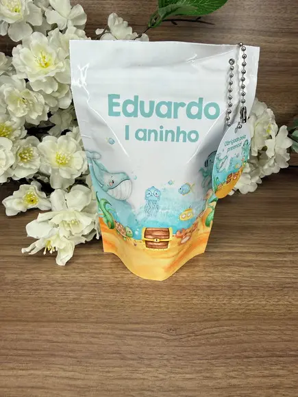 Saquinho Zip Lock Personalizado Fundo do Mar com Tag 15x10