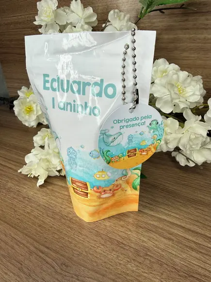 Saquinho Zip Lock Personalizado Fundo do Mar com Tag 15x10