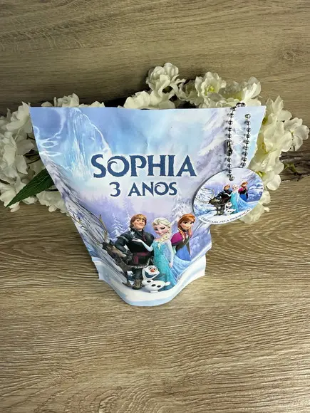 Saquinho Zip Lock Personalizado Frozen com Tag 19x12