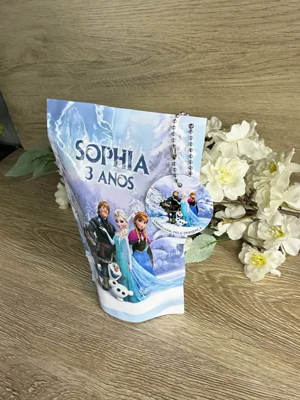 Saquinho Zip Lock Personalizado Frozen com Tag 19x12
