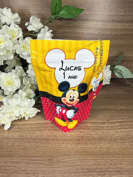 Saquinho Zip Lock Personalizado Mickey com Tag 15x10