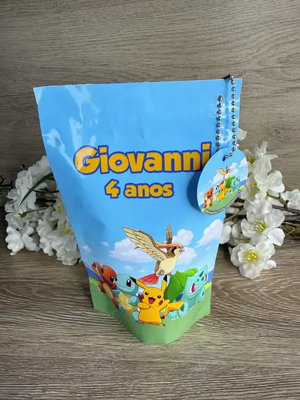Saquinho Zip Lock Personalizado Pokemon com Tag 19x12