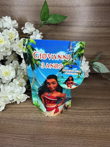 Saquinho Zip Lock Personalizado Moana com Tag 15x10