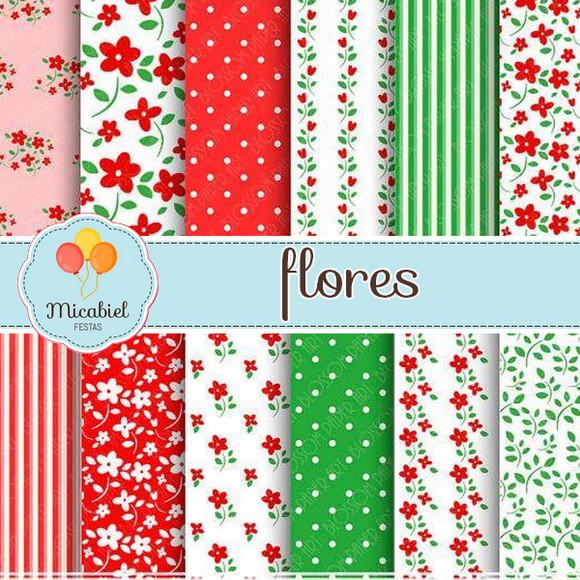 Papel Digital - Flores (vermelho) 1