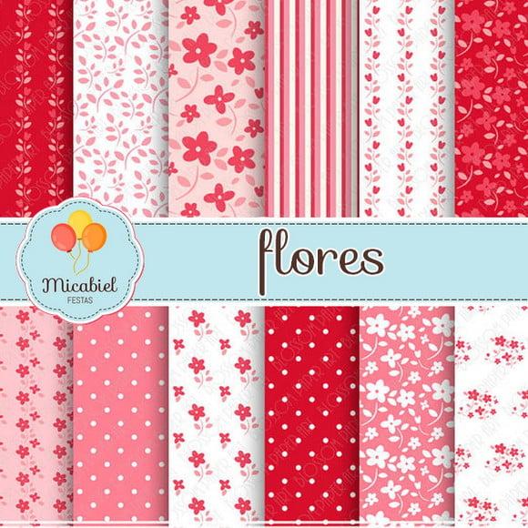 Papel Digital - Flores (rosa e Vermelho) 1
