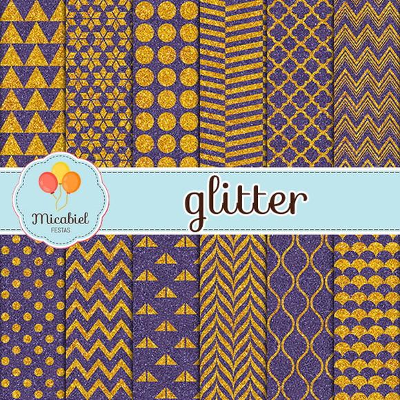 Papel Digital - Glitter (roxo e Dourado) 1