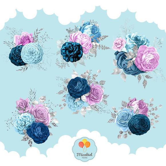 Clipart - Flores (azul, Roxo e Prata) 1