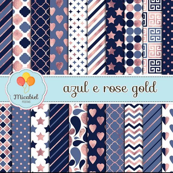 Papel Digital - Azul e Rose Gold 1