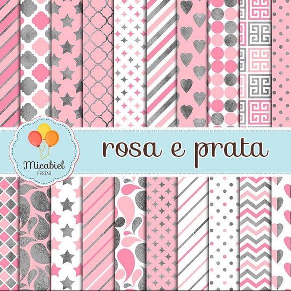 Papel Digital - Rosa e Prata 1
