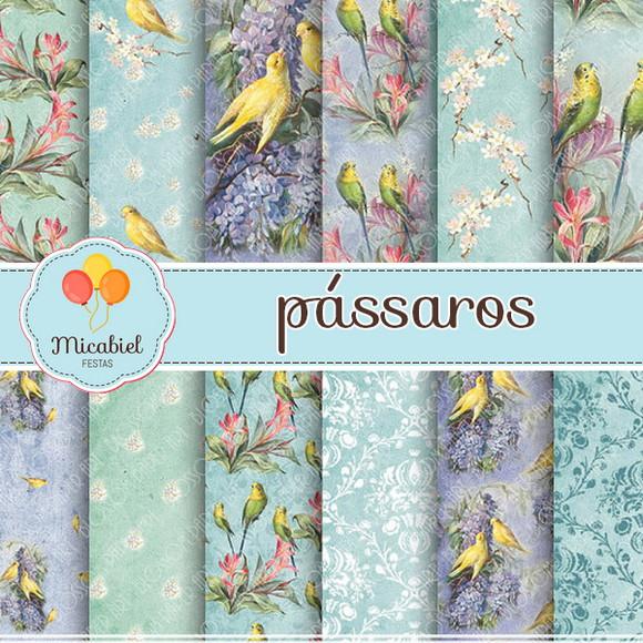 Papel Digital - Pássaros (azul) 1