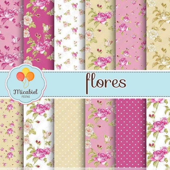 Papel Digital - Flores (roxo e Marrom) 1