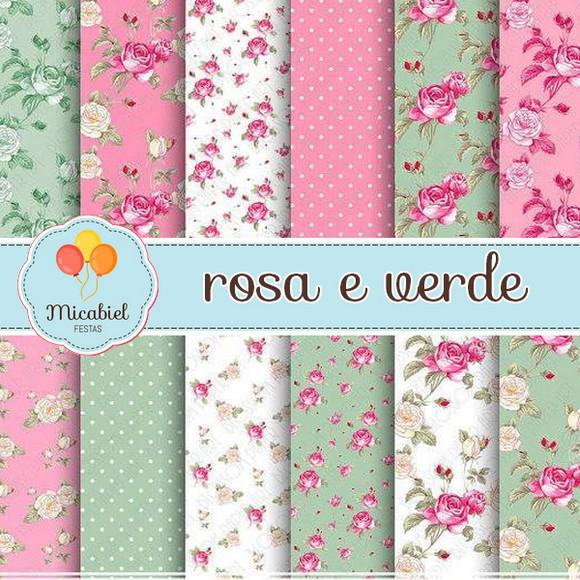 Papel Digital - Rosa e Verde 1