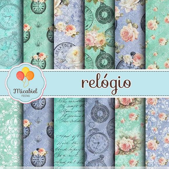 Papel Digital - Relógio (azul) 1