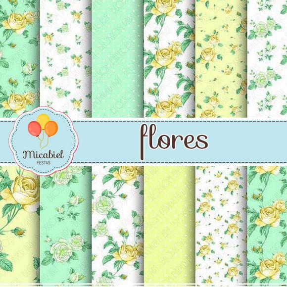 Papel Digital - Flores (verde e Amarelo) 1