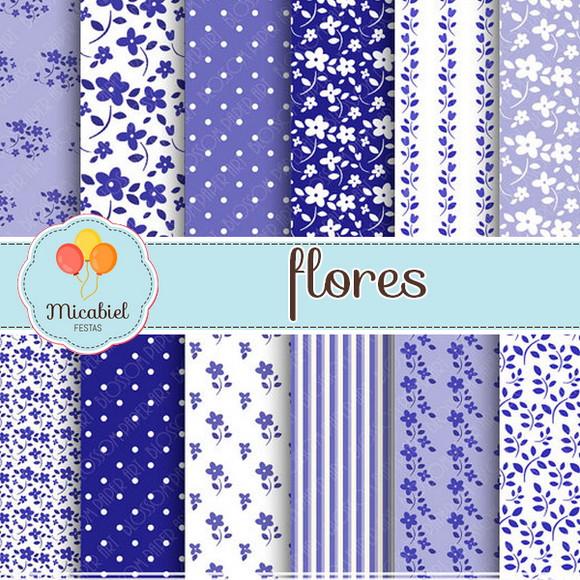 Papel Digital - Flores (azul) 1