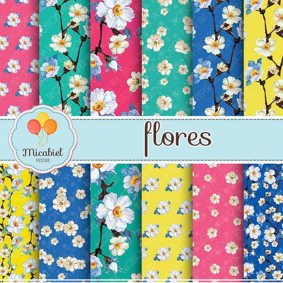 Papel Digital - Flores (branco) 1