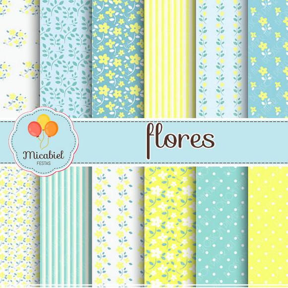 Papel Digital - Flores (amarelo) 1