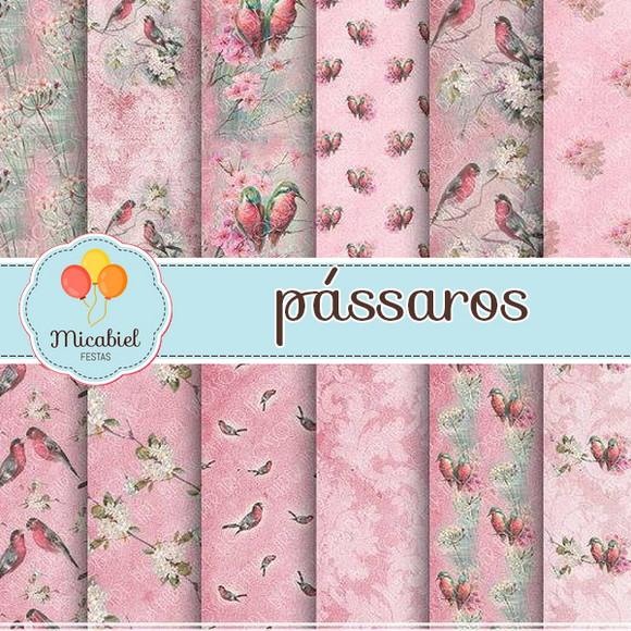 Papel Digital - Pássaros (rosa) 1