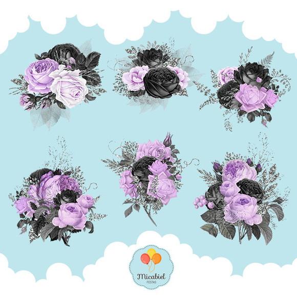 Clipart - Flores (preto e Roxo) 1
