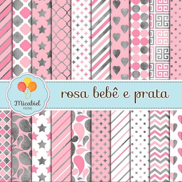 Papel Digital - Rosa e Prata 1