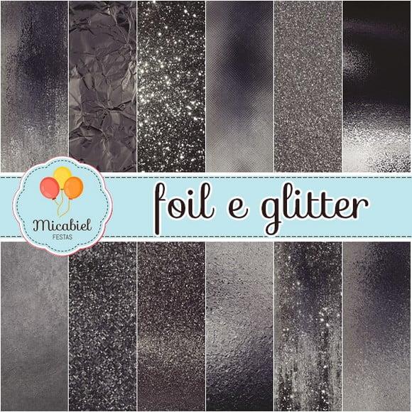 Papel Digital - Foil e Glitter (preto)