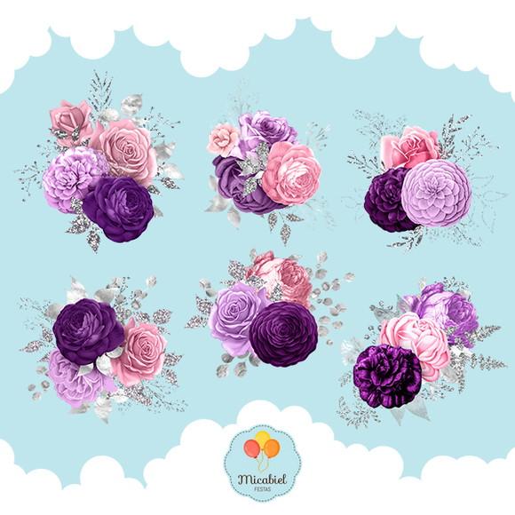 Clipart - Flores (rosa e Roxo) 1