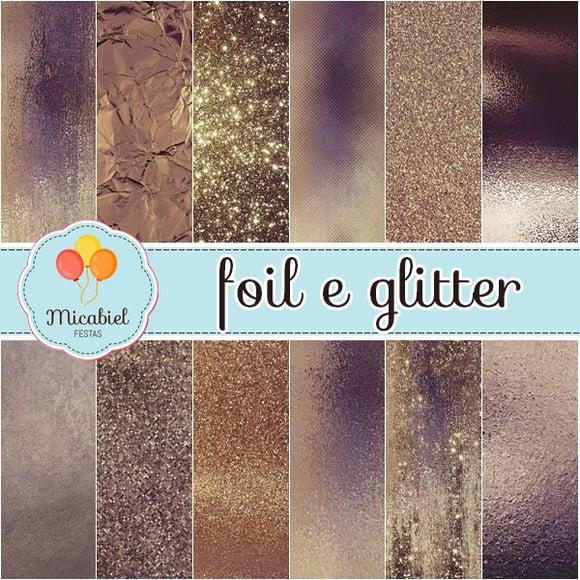 Papel Digital - Foil e Glitter (cobre)