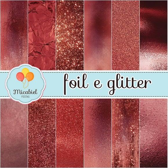 Papel Digital - Foil e Glitter (vermelho)