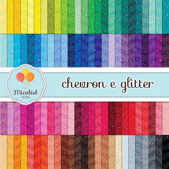 Papel Digital - Combo Chevron e Glitter (100 Cores)