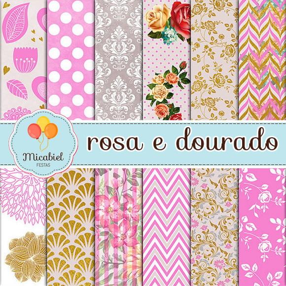 Papel Digital - Rosa e Dourado 1