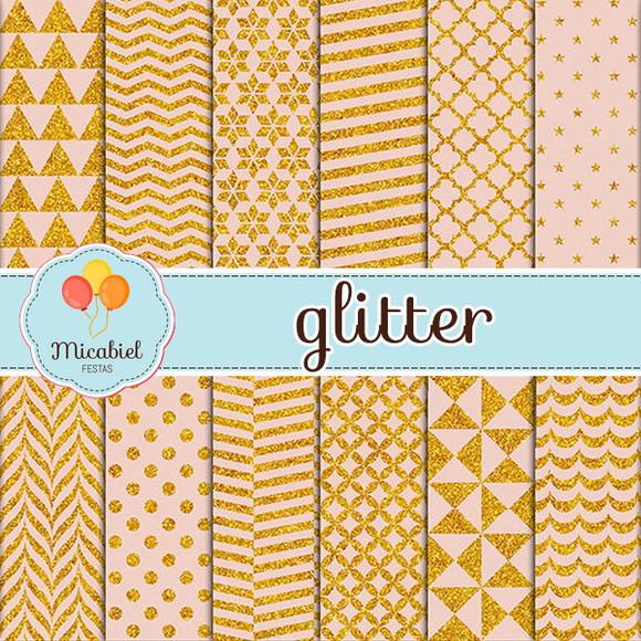 Papel Digital - Glitter (pêssego e Dourado) 1