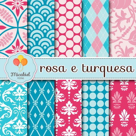 Papel Digital - Rosa e Turquesa 1
