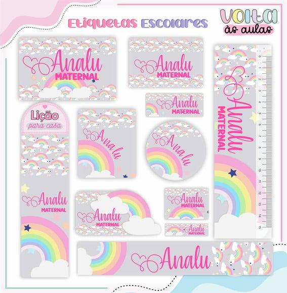 Leve + 13 Arquivo de Corte - Etiqueta Escolar (arco-íris) F