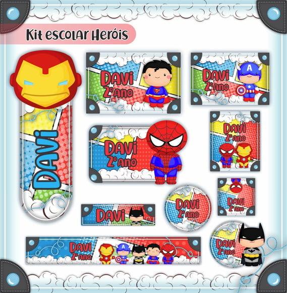 Arquivo de Corte - Etiqueta Escolar (super Heróis) a