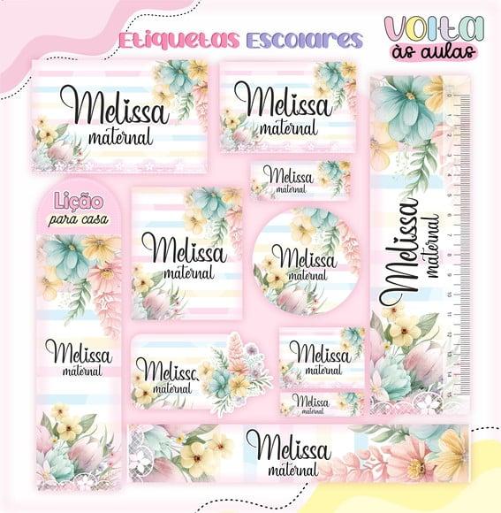 Arquivo de Corte - Etiqueta Escolar (floral) H