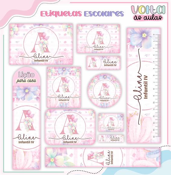 Arquivo de Corte - Etiqueta Escolar (floral) J
