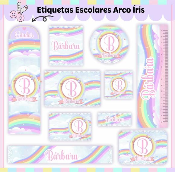 Arquivo de Corte - Etiqueta Escolar (arco-íris) e